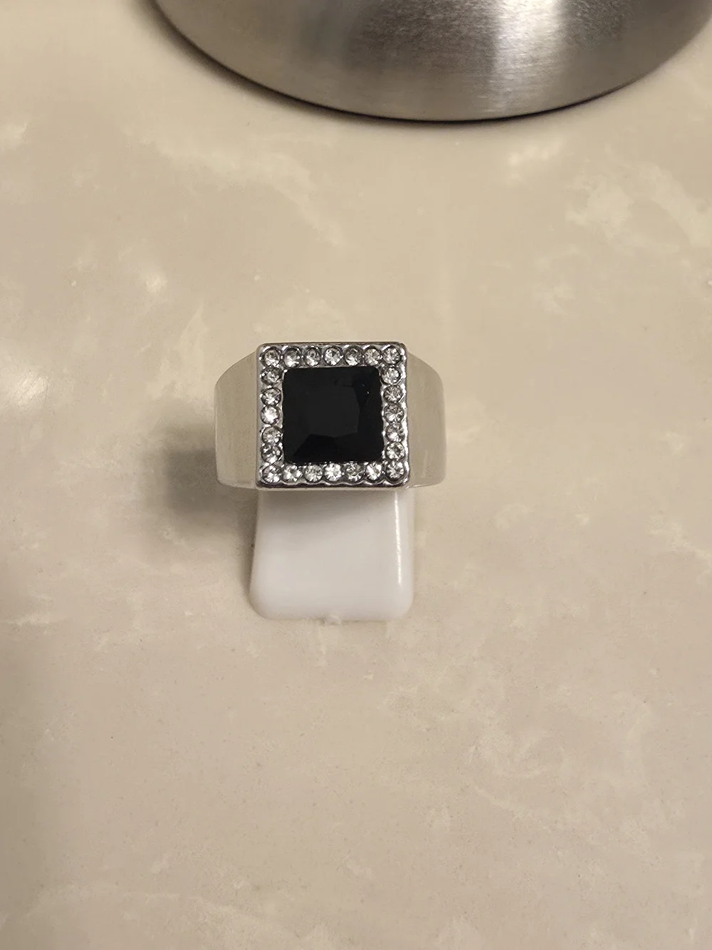 Men's Silver CZ and Onyx Statement Ring Size 8